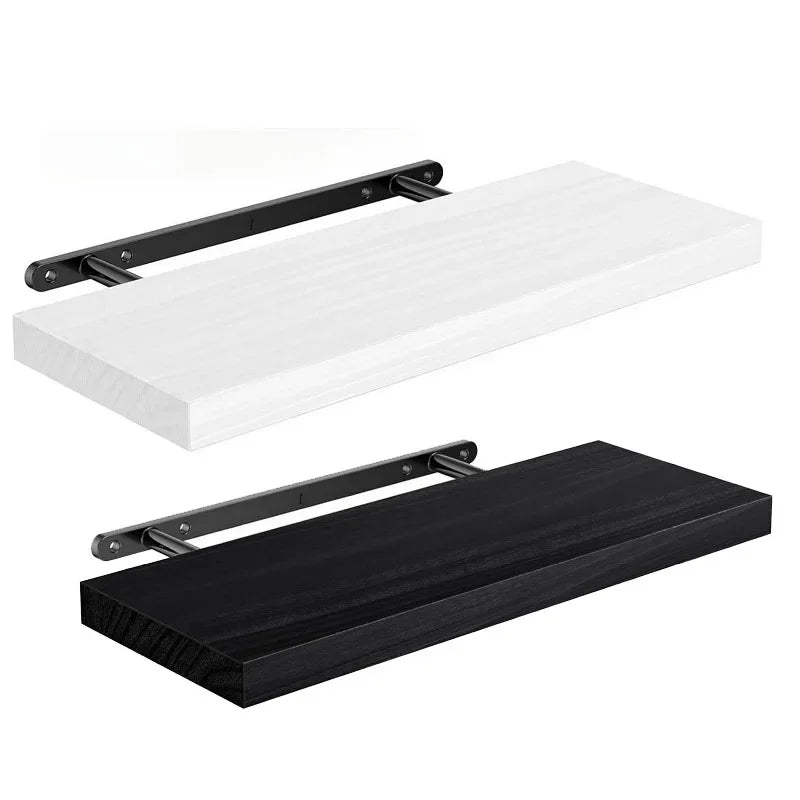 Black Floating Wooden Shelves, Wall-Mounted Storage Rack for Bathroom, Kitchen & Home Décor