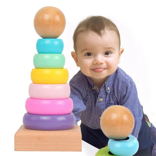 Classic Wooden Rainbow Stacker – Early Development Toy for Babies