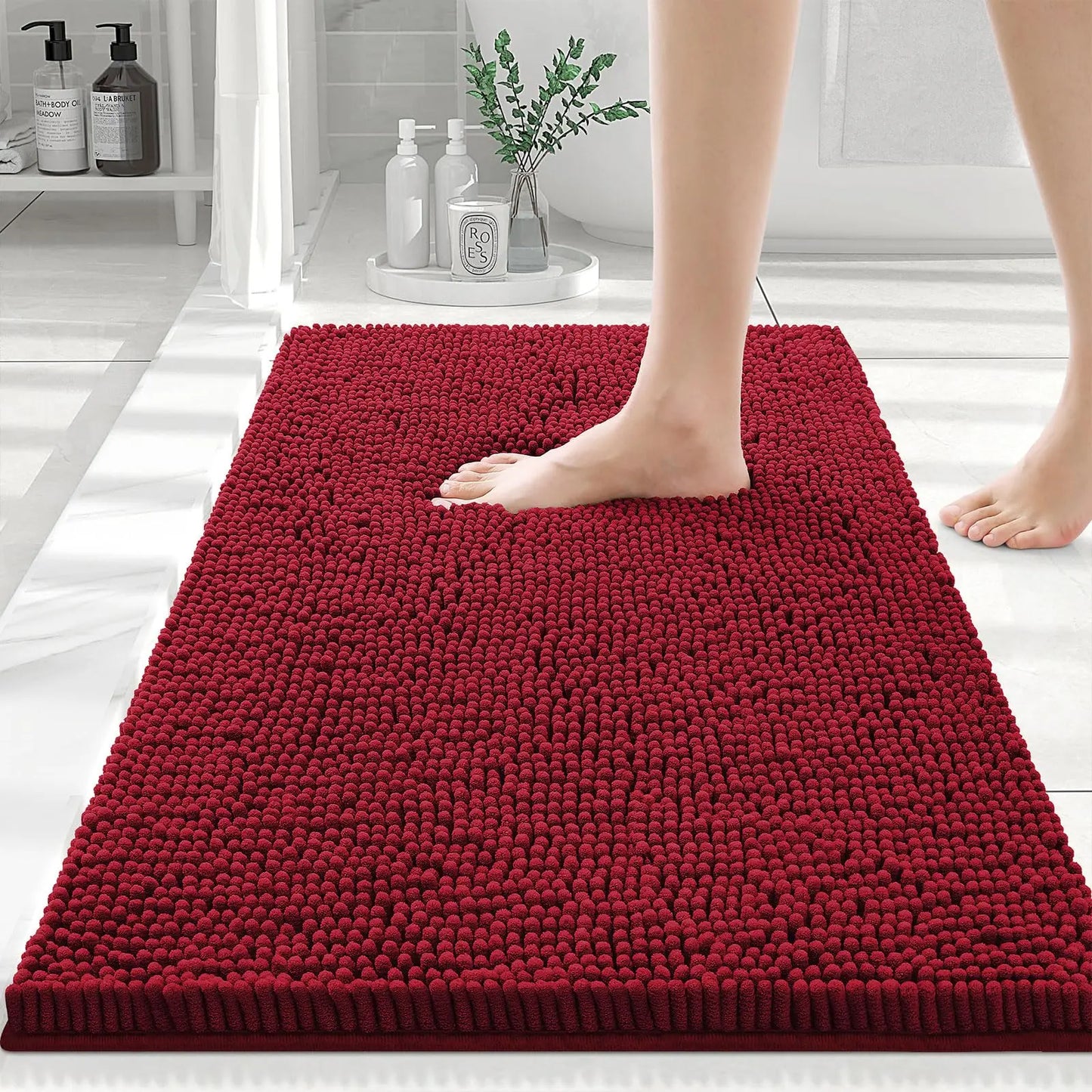 Olanly Chenille Bathroom Rug, Non-Slip, Soft & Machine Washable Mat with PVC Backing