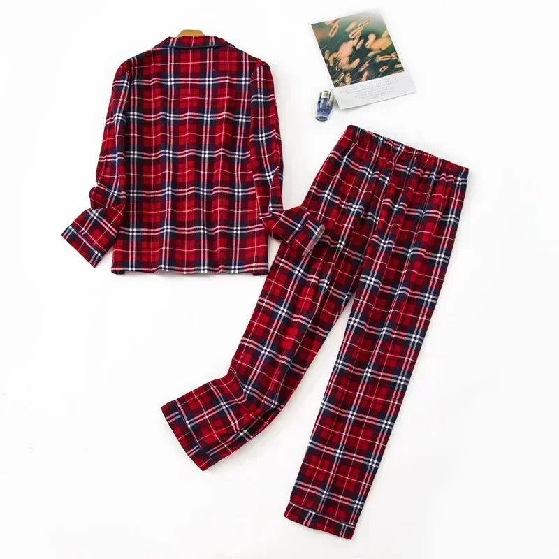 Women’s Plaid Flannel Pajamas, Plus Size Cotton Homewear Set for Fall & Winte