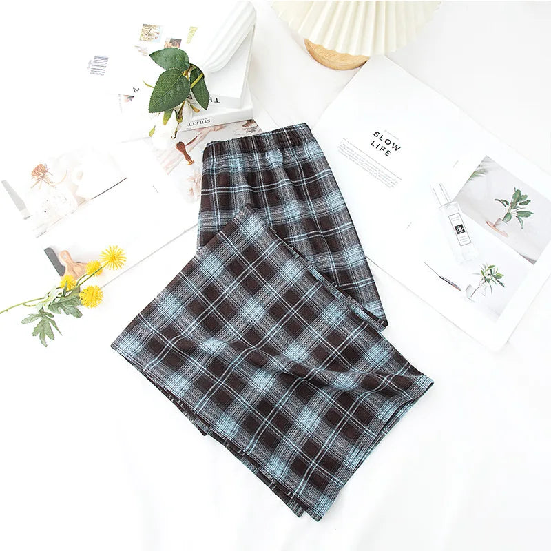 Women’s Plaid Wide Leg Pants, High Waist Loose Fit Summer Style