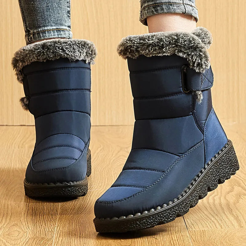 Women’s Winter Boots, Waterproof Ankle Snow Boots with Cozy Fur & Low Heels