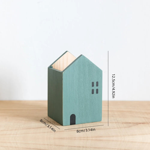 Cartoon House Wooden Pen Holder Pencil container Makeup Brush