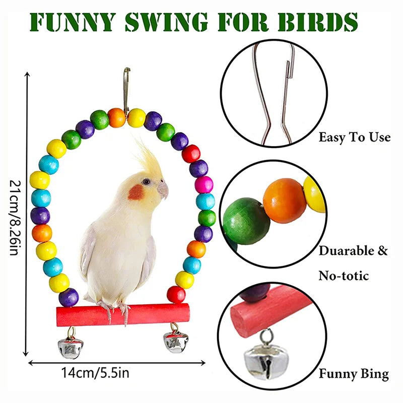 7pcs Pack Wood Parrot Toys Bird Toy Cage Bird Accessories  Swing