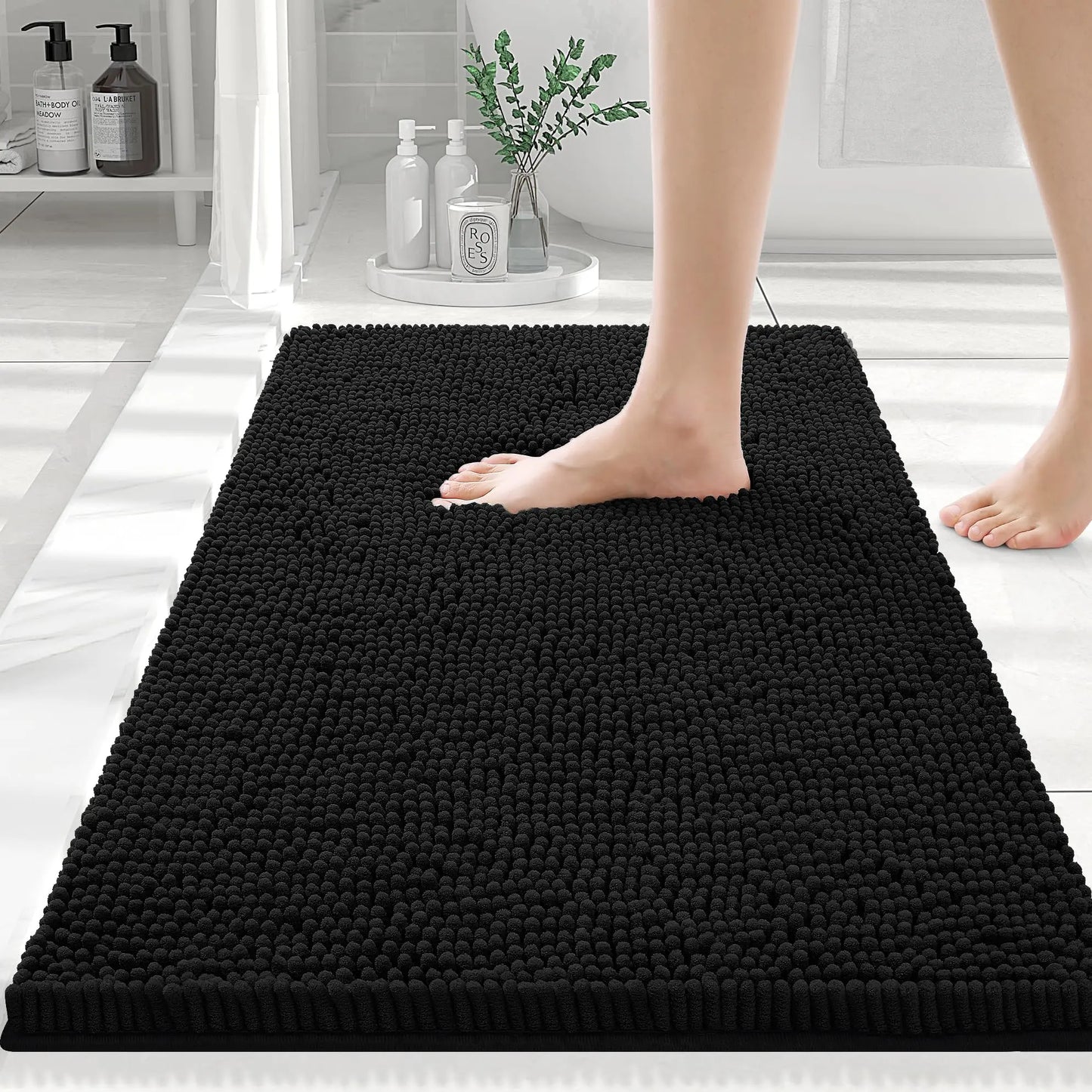 Olanly Chenille Bathroom Rug, Non-Slip, Soft & Machine Washable Mat with PVC Backing