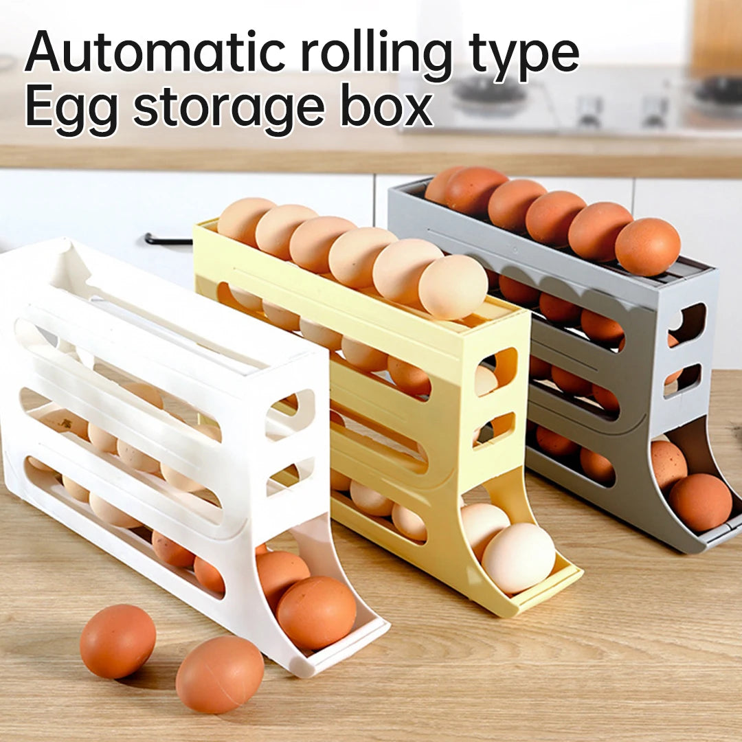 Space-Saving 4-Tier Rolling Egg Organizer for Fridge