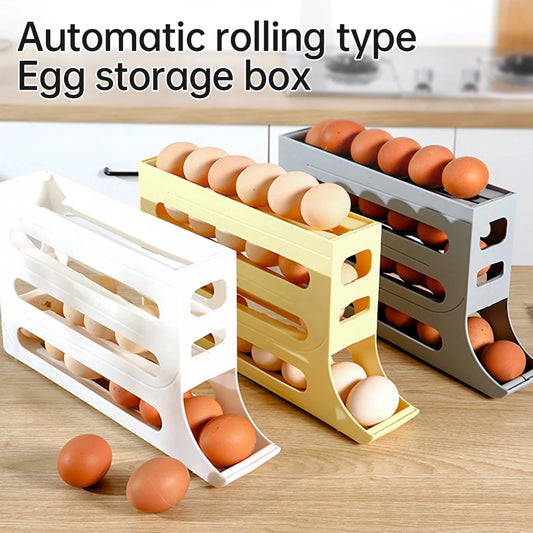 Space-Saving 4-Tier Rolling Egg Organizer for Fridge