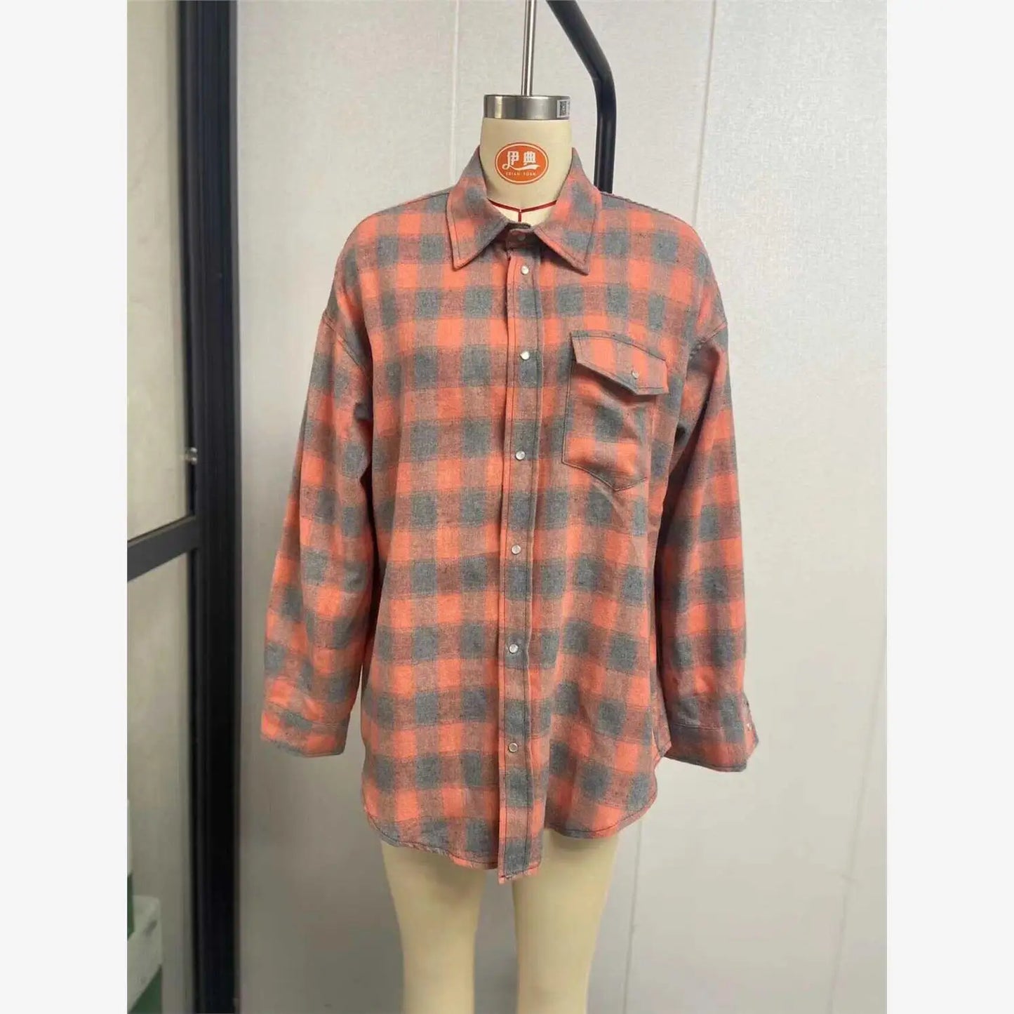 Vintage Plaid Oversized Shirt for Women, Loose Cotton Long Sleeve Button-Up Top