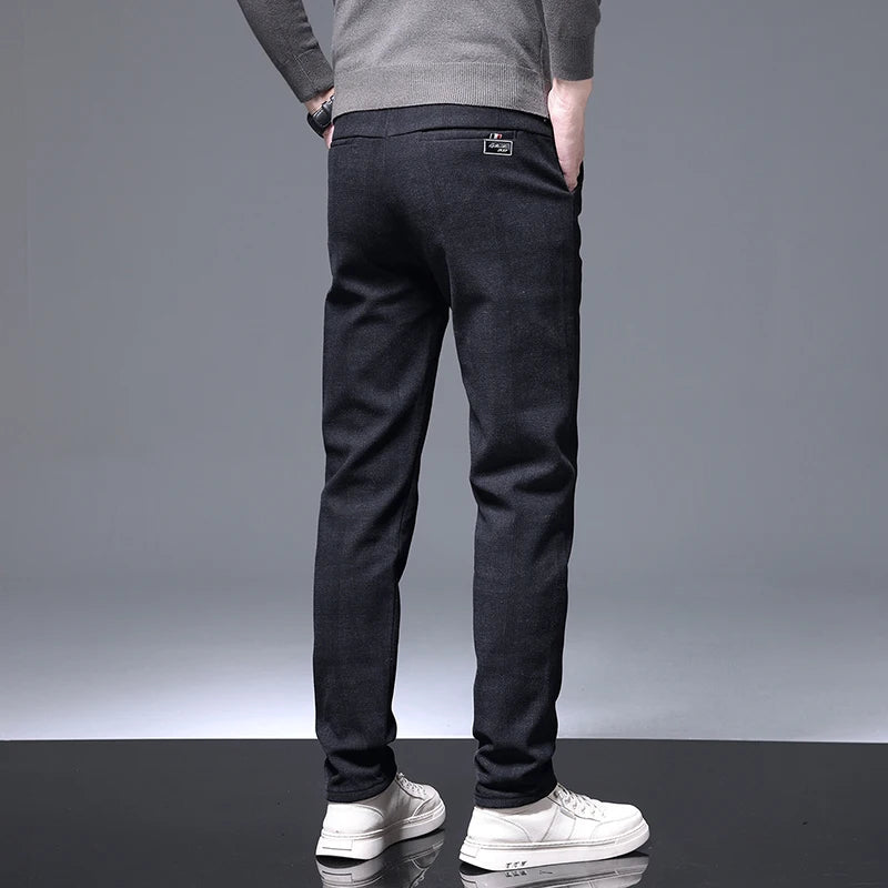 Men’s Plaid Business Trousers, Slim Fit Cotton Dress Pants for Work or Events