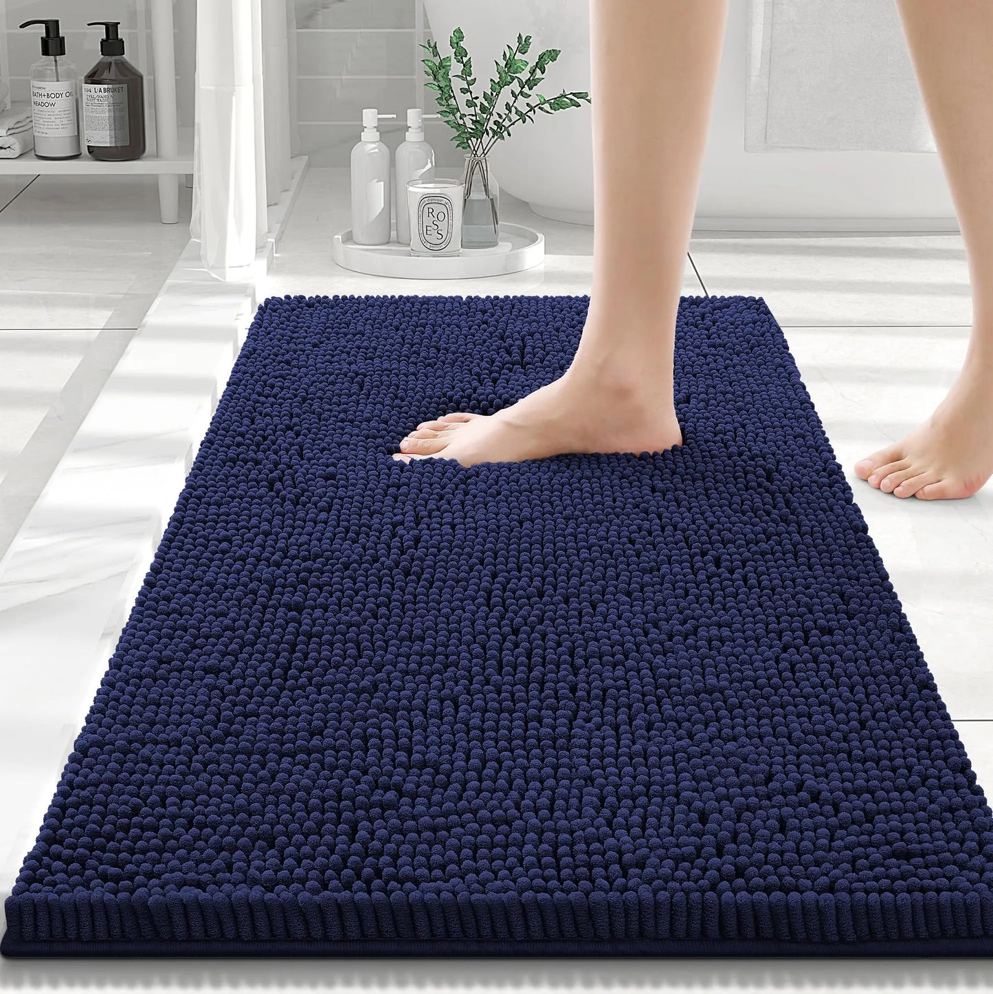 Olanly Chenille Bathroom Rug, Non-Slip, Soft & Machine Washable Mat with PVC Backing