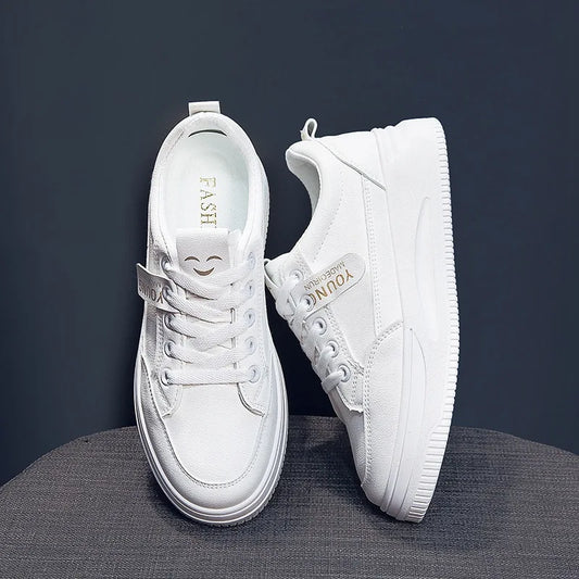 Women’s White Platform Sneakers, Comfortable Soft Sole Casual Shoes