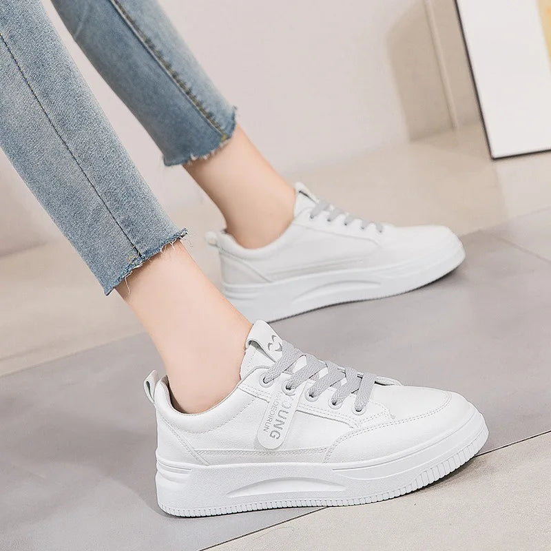 Women’s White Platform Sneakers, Comfortable Soft Sole Casual Shoes