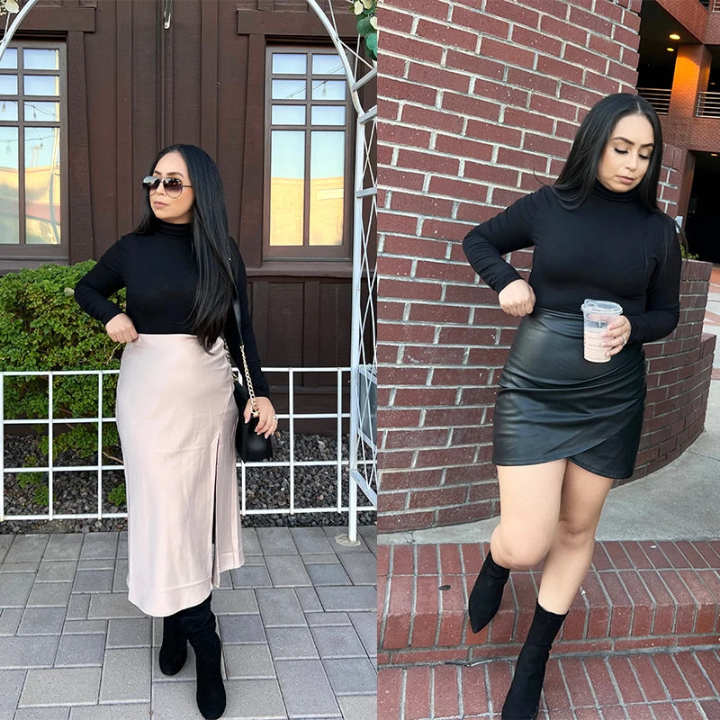 Women’s Stretchy Turtleneck Bodysuit, Long Sleeve Slim Fit Top