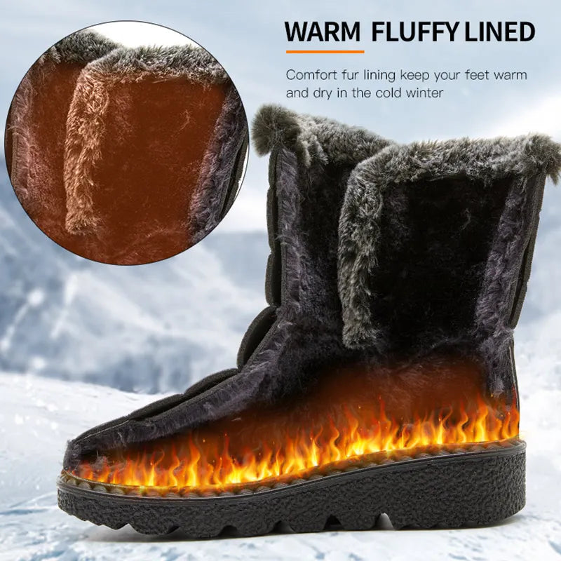 Women’s Winter Boots, Waterproof Ankle Snow Boots with Cozy Fur & Low Heels