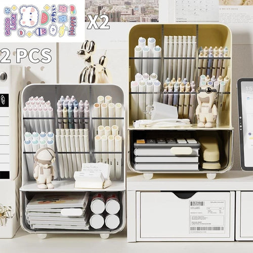 2Pcs Large Capacity Slanted Pen Holder Desk Stationery Storage Box for