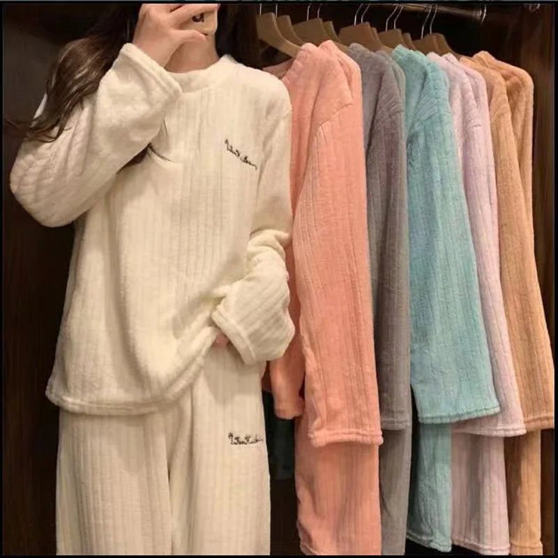 Women’s Warm Coral Velvet Pajamas, Cozy Winter Homewear Set