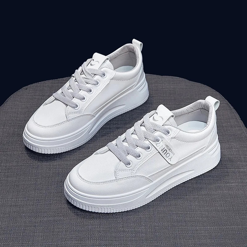 Women’s White Platform Sneakers, Comfortable Soft Sole Casual Shoes