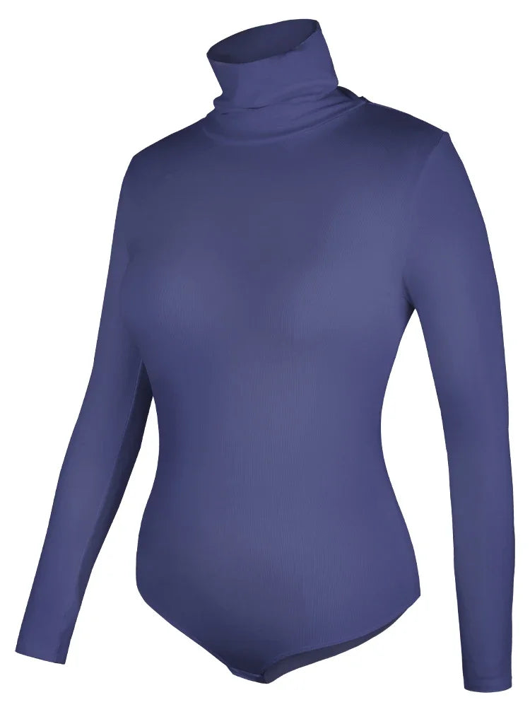 Women’s Stretchy Turtleneck Bodysuit, Long Sleeve Slim Fit Top