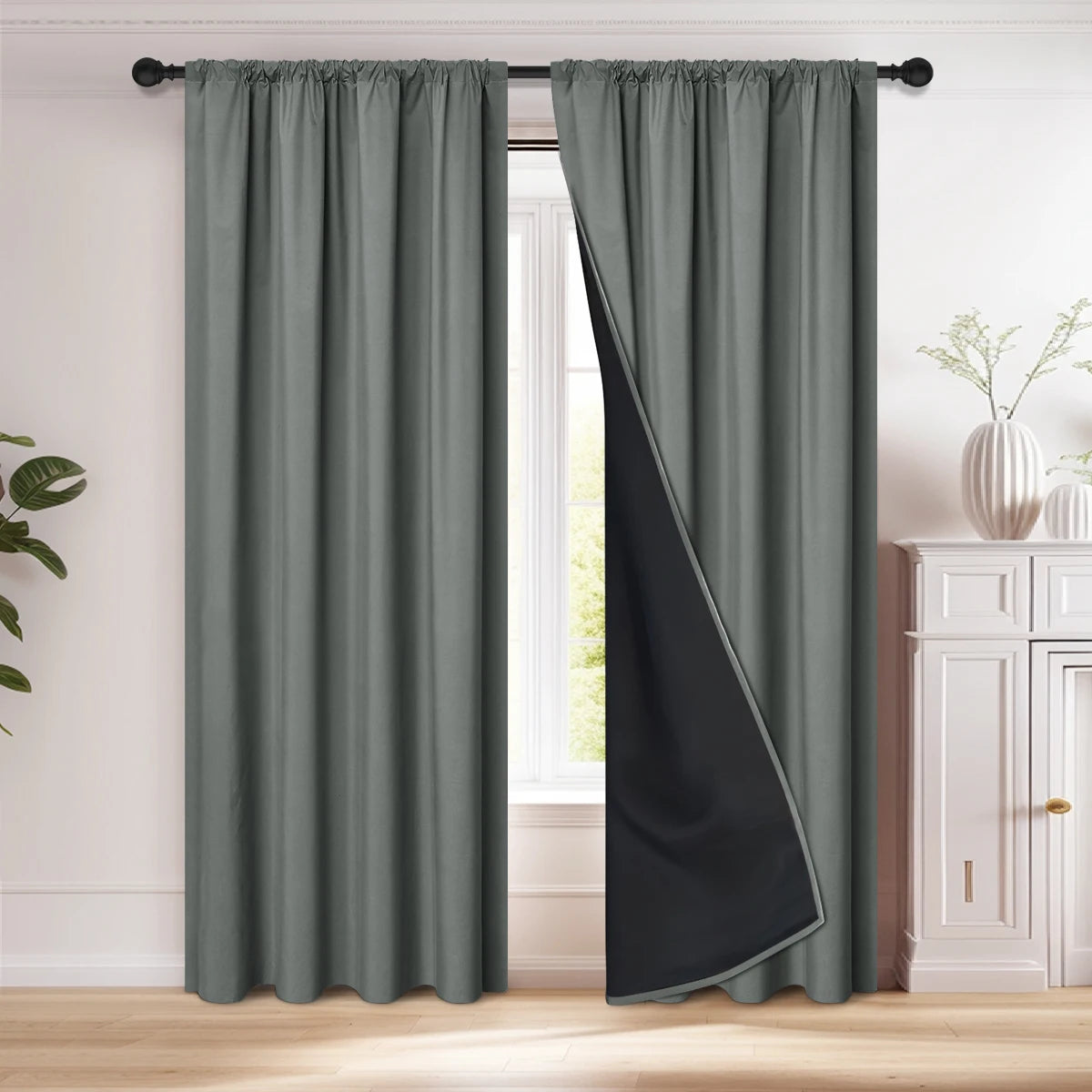 Modern 2-Piece Blackout Curtains, Rod Pocket Window Panels for Bedroom, Living Room & More