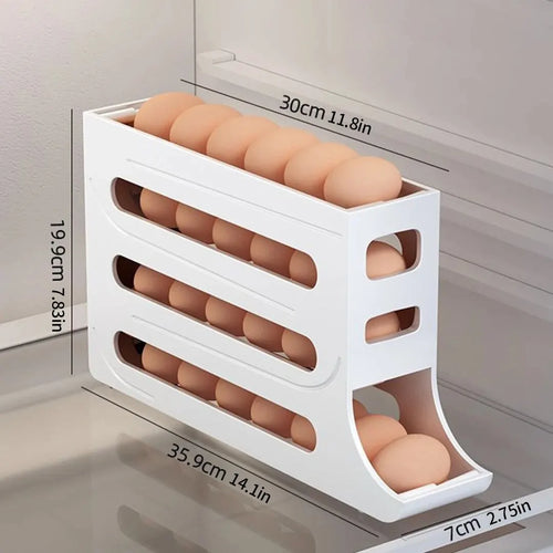 Space-Saving 4-Tier Rolling Egg Organizer for Fridge