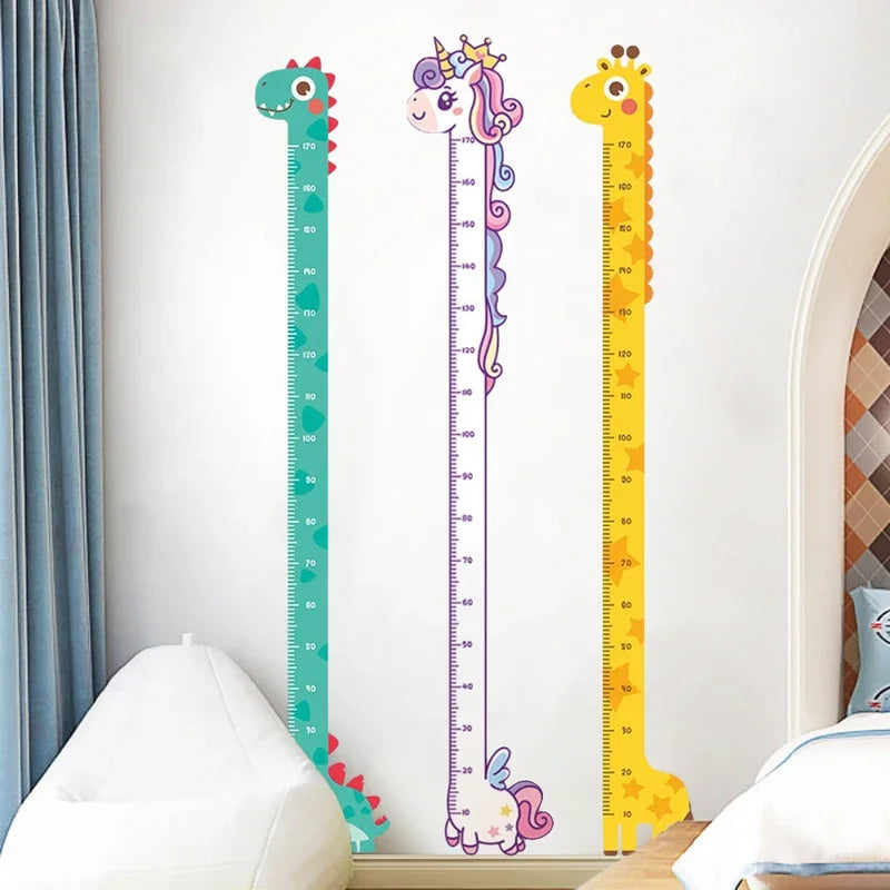 Height Chart Wall Sticker – Cute Cartoon Unicorn, Dinosaur & Giraffe Design