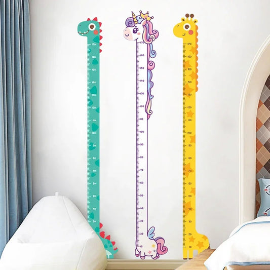 Height Chart Wall Sticker – Cute Cartoon Unicorn, Dinosaur & Giraffe Design