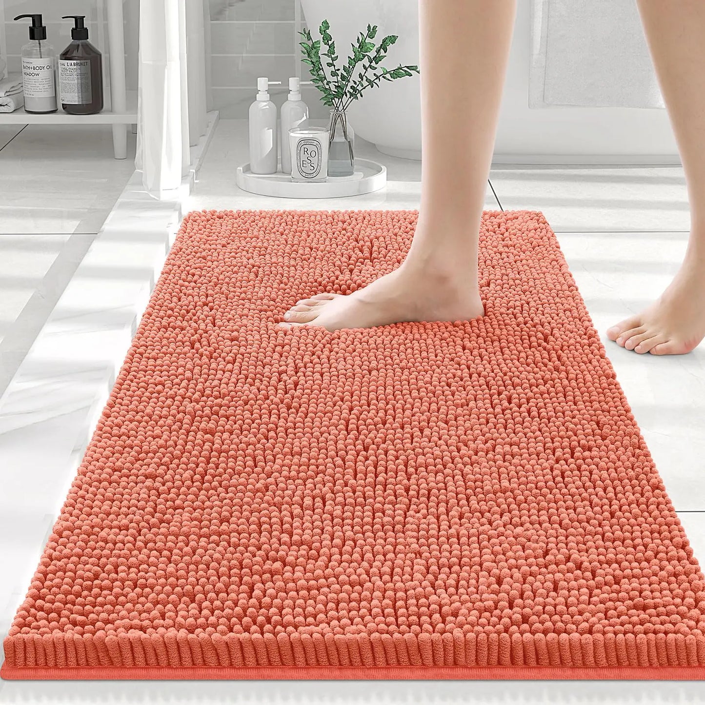 Olanly Chenille Bathroom Rug, Non-Slip, Soft & Machine Washable Mat with PVC Backing