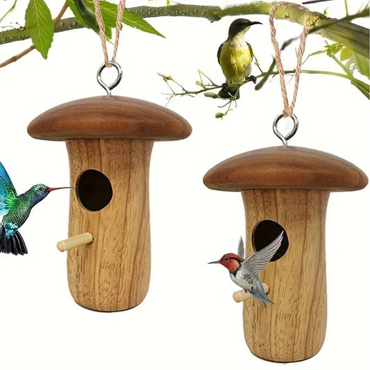1Pc Outdoor Hummingbird House Natural Wooden Hanging Hummingbird Nest