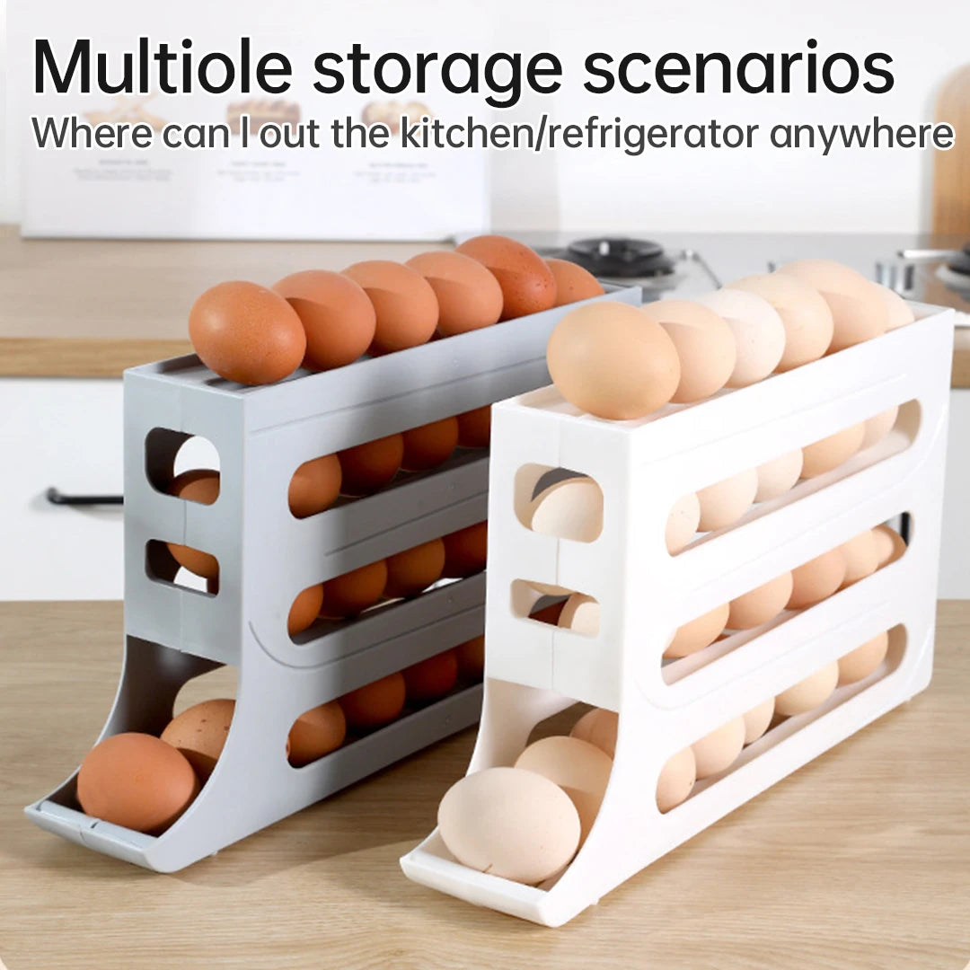 Space-Saving 4-Tier Rolling Egg Organizer for Fridge