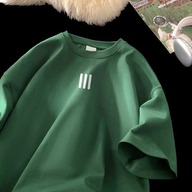 Men’s Oversized Cotton Tee, Casual Summer Fashion Print Shirt