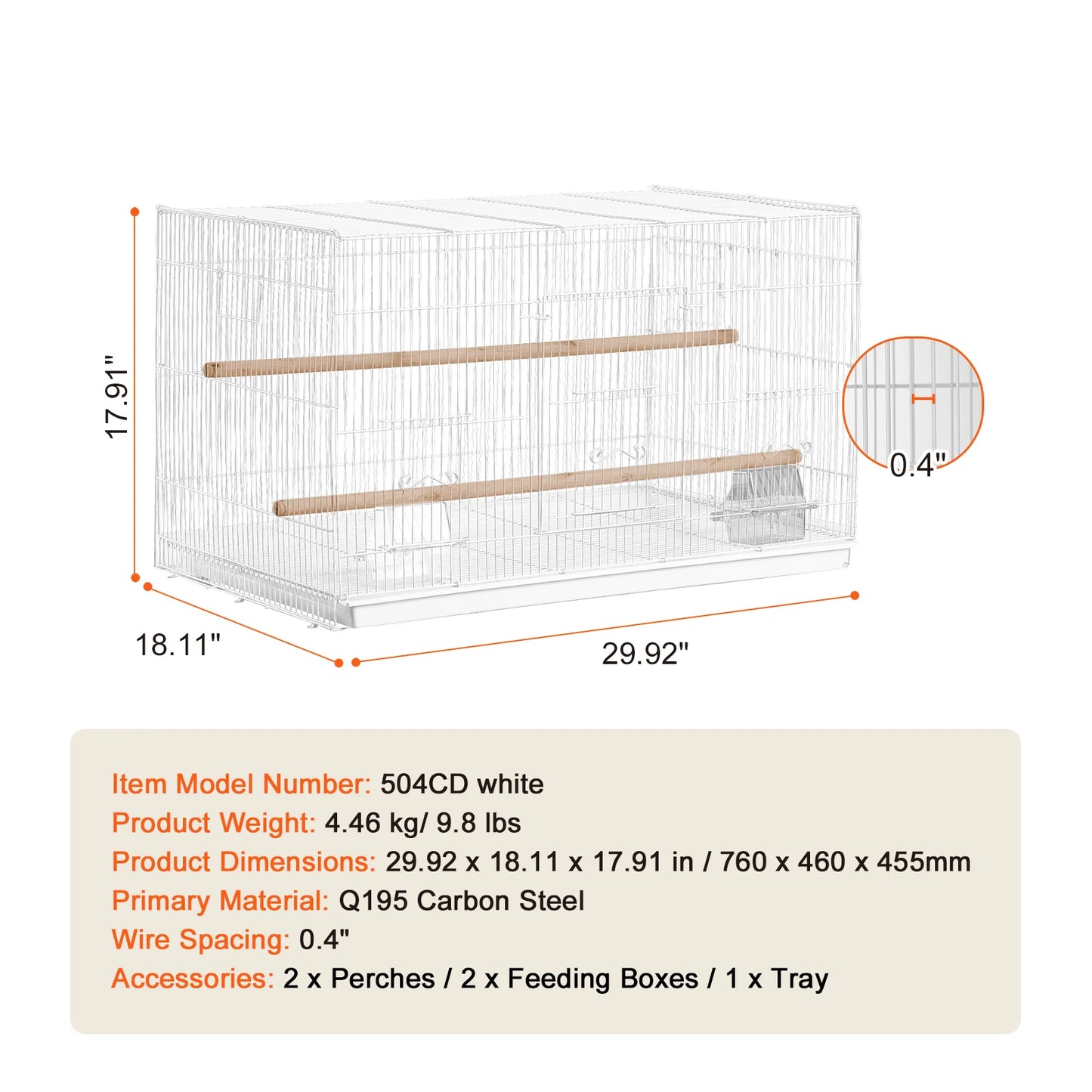 30-Inch Stackable Flight Bird Cage with Divider, Handle & Perch, Portable Travel Birdcage for Small Birds