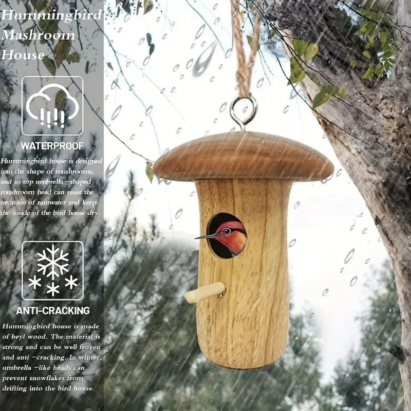 1Pc Outdoor Hummingbird House Natural Wooden Hanging Hummingbird Nest