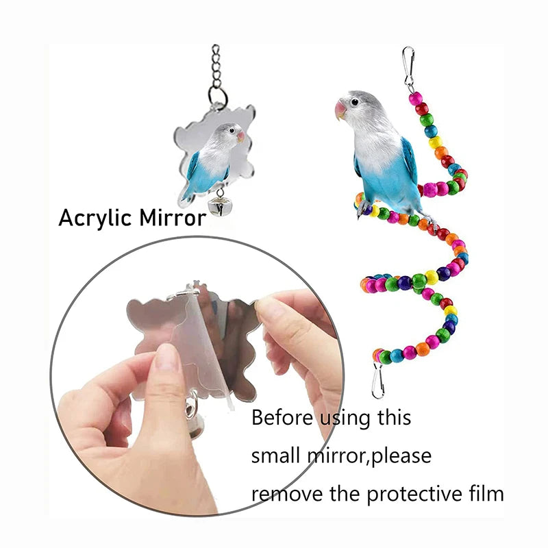 7pcs Pack Wood Parrot Toys Bird Toy Cage Bird Accessories  Swing