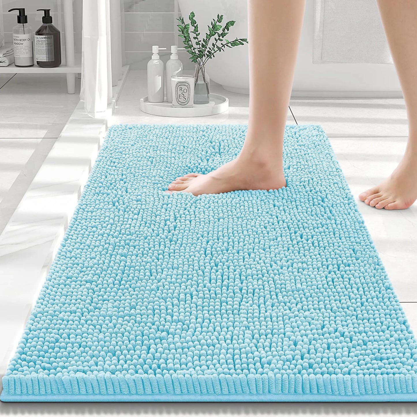 Olanly Chenille Bathroom Rug, Non-Slip, Soft & Machine Washable Mat with PVC Backing