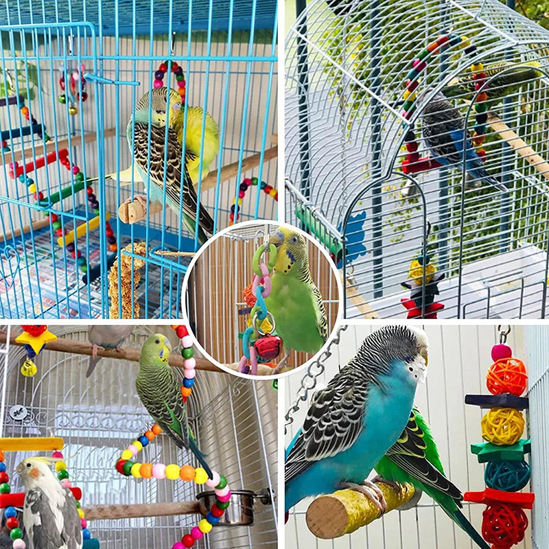 7pcs Pack Wood Parrot Toys Bird Toy Cage Bird Accessories  Swing