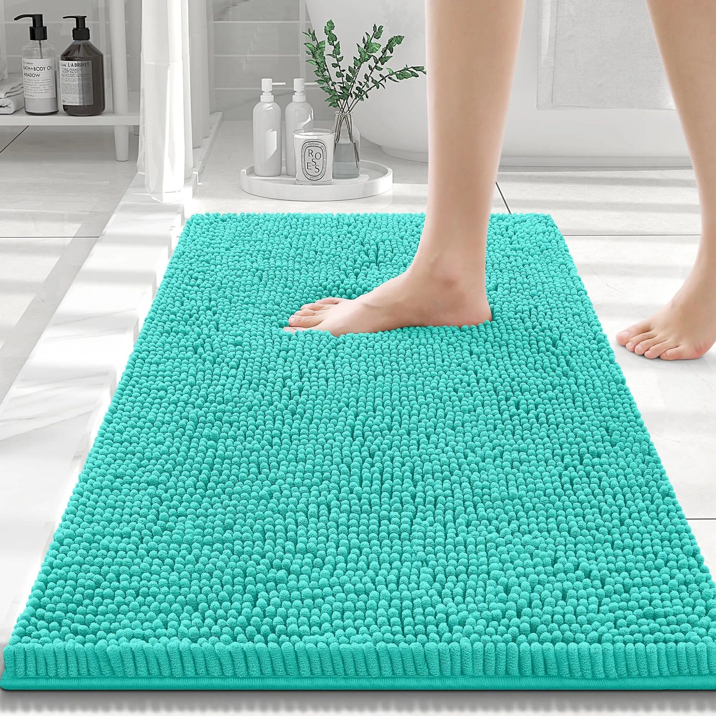 Olanly Chenille Bathroom Rug, Non-Slip, Soft & Machine Washable Mat with PVC Backing