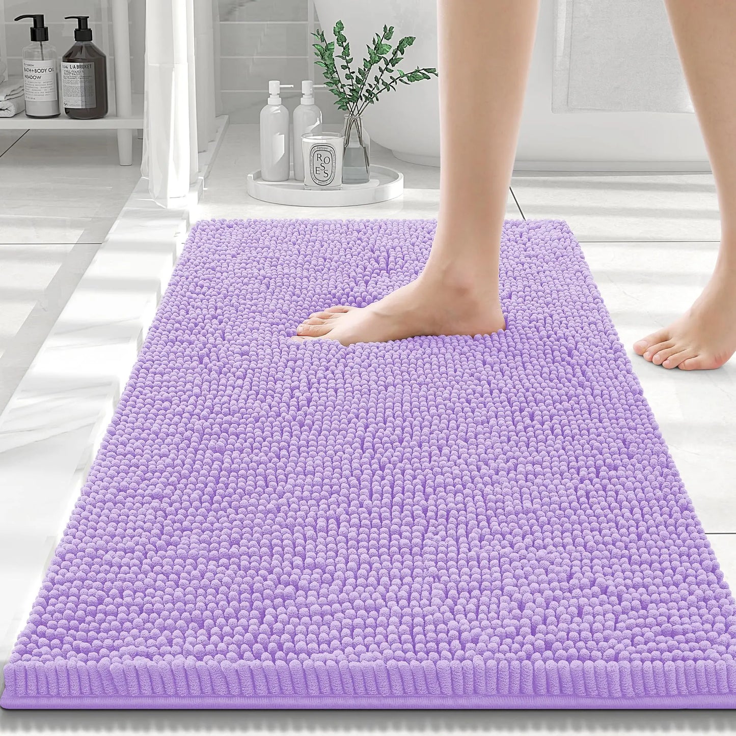 Olanly Chenille Bathroom Rug, Non-Slip, Soft & Machine Washable Mat with PVC Backing