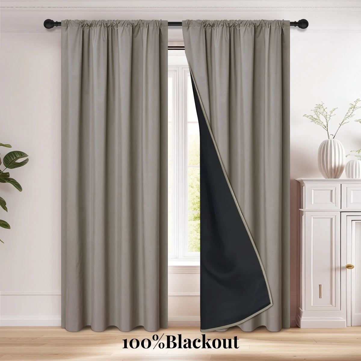 Modern 2-Piece Blackout Curtains, Rod Pocket Window Panels for Bedroom, Living Room & More
