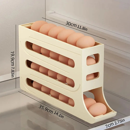 Space-Saving 4-Tier Rolling Egg Organizer for Fridge