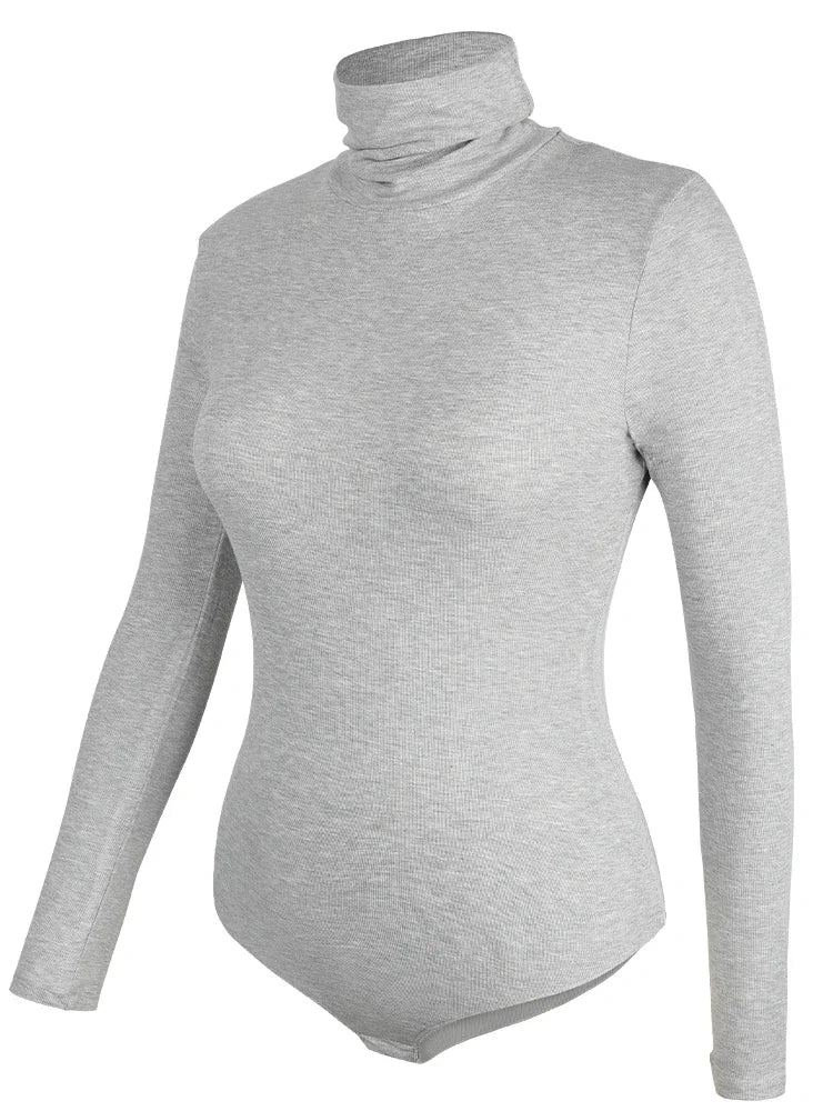 Women’s Stretchy Turtleneck Bodysuit, Long Sleeve Slim Fit Top