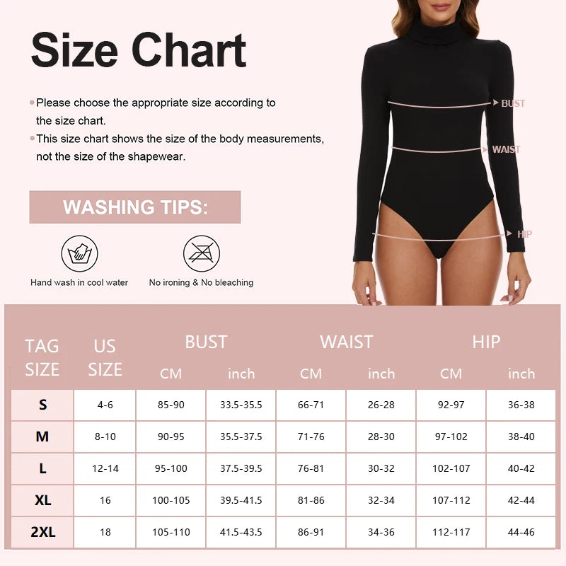 Women’s Stretchy Turtleneck Bodysuit, Long Sleeve Slim Fit Top
