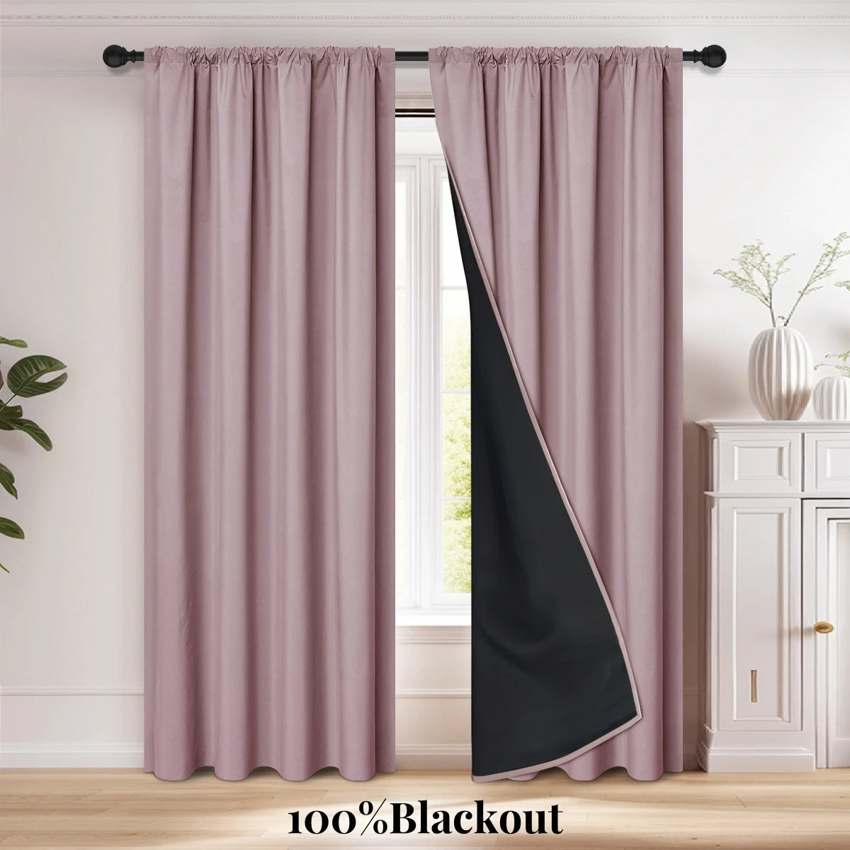 Modern 2-Piece Blackout Curtains, Rod Pocket Window Panels for Bedroom, Living Room & More