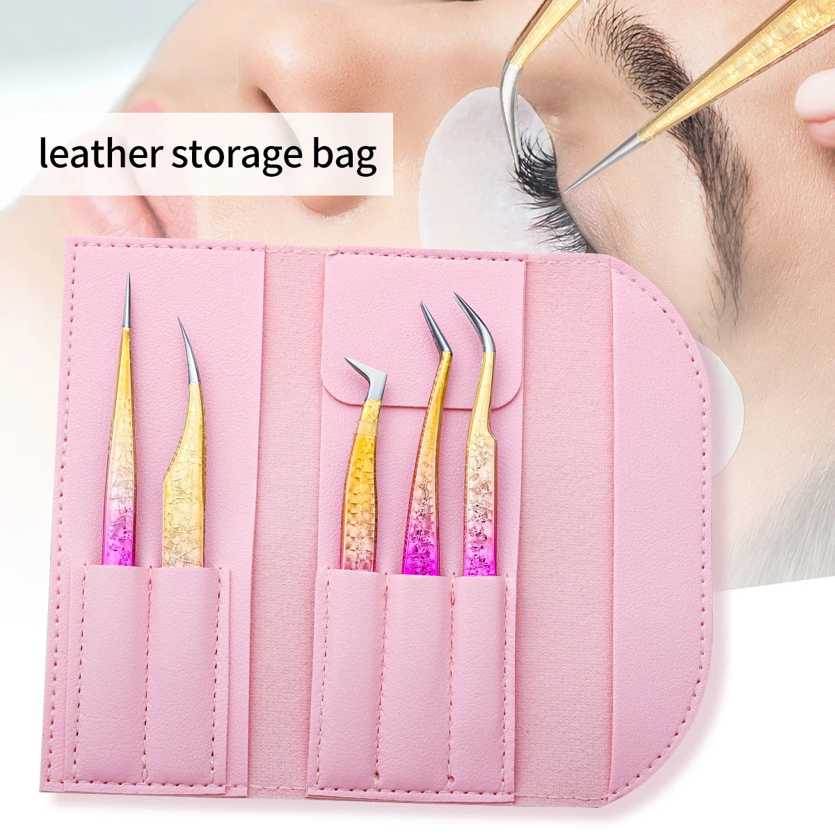 5Pcs Eyelash Tweezers Set, Precision Stainless Steel Tools for Lash Extensions