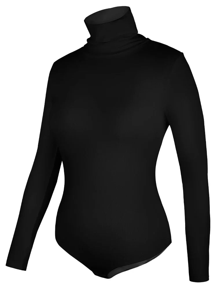 Women’s Stretchy Turtleneck Bodysuit, Long Sleeve Slim Fit Top