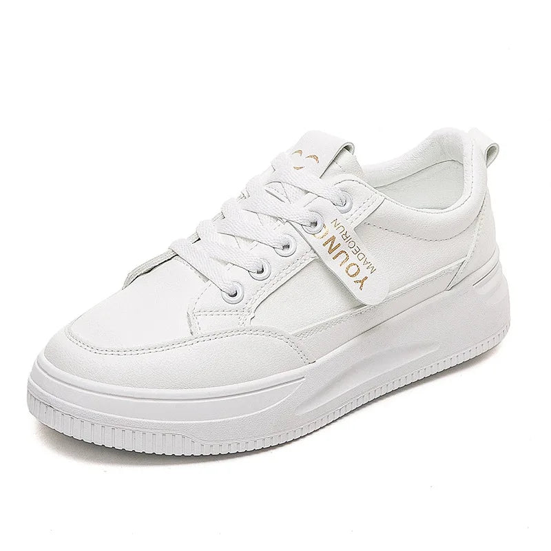 Women’s White Platform Sneakers, Comfortable Soft Sole Casual Shoes
