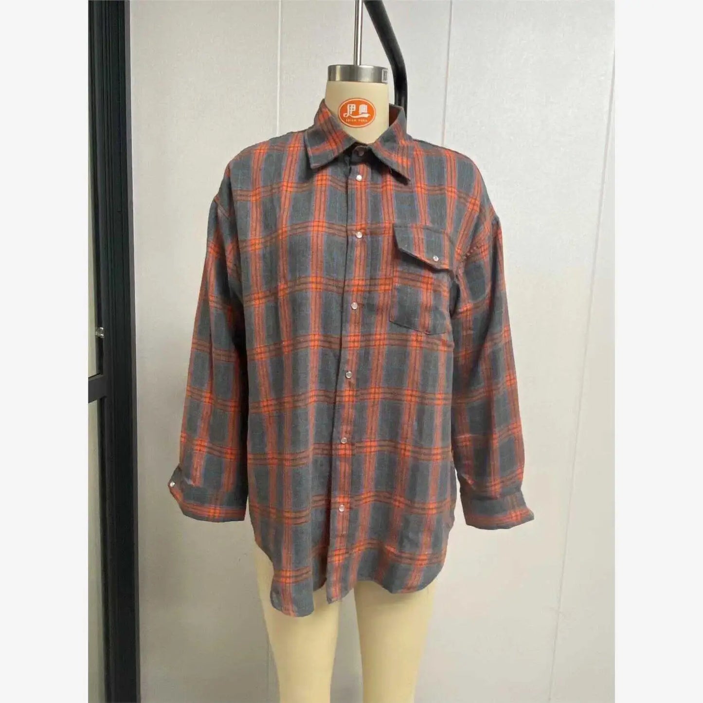 Vintage Plaid Oversized Shirt for Women, Loose Cotton Long Sleeve Button-Up Top