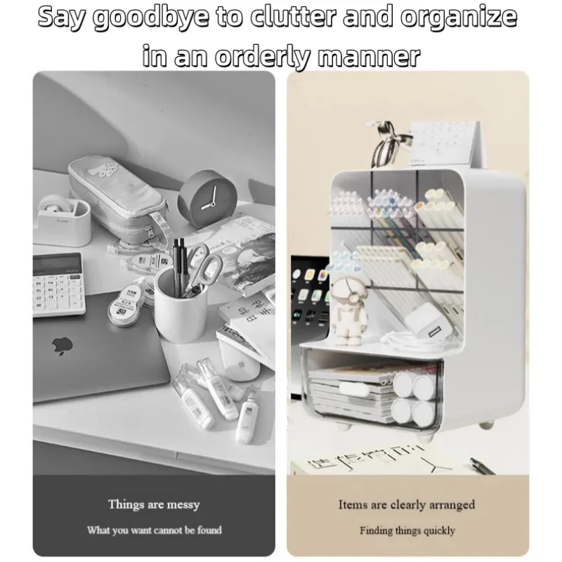 2Pcs Large Capacity Slanted Pen Holder Desk Stationery Storage Box for