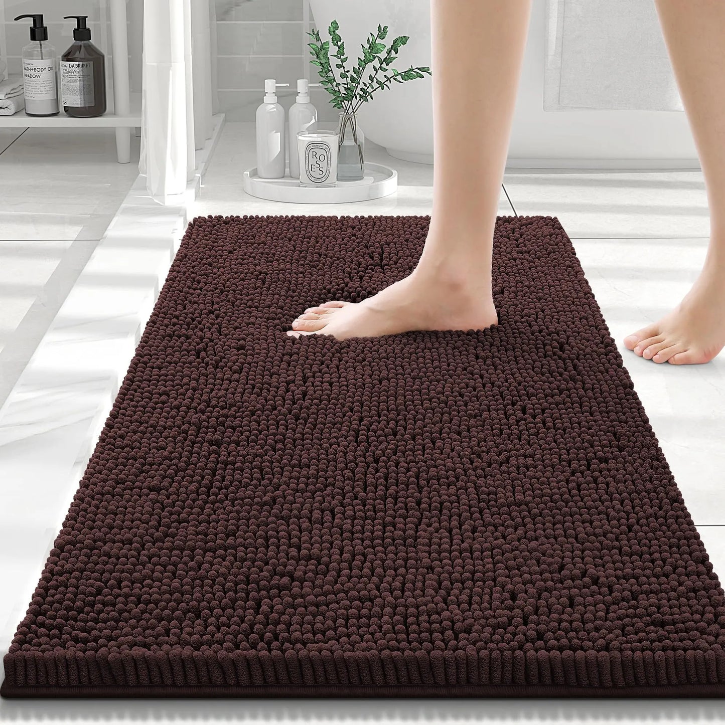 Olanly Chenille Bathroom Rug, Non-Slip, Soft & Machine Washable Mat with PVC Backing