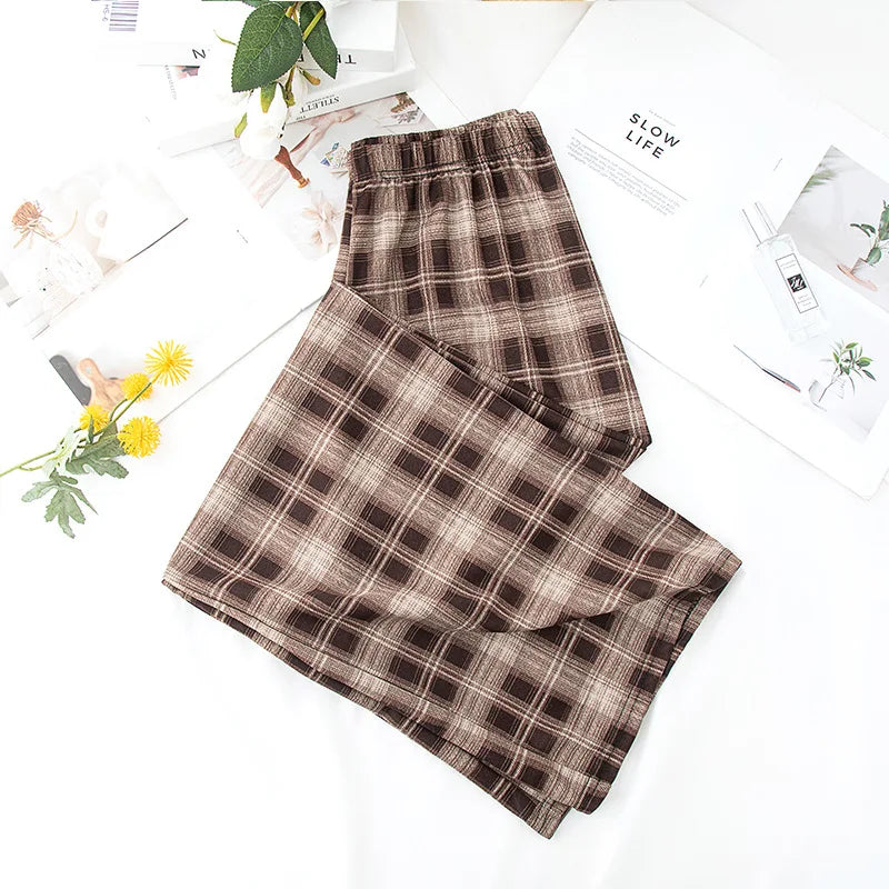 Women’s Plaid Wide Leg Pants, High Waist Loose Fit Summer Style