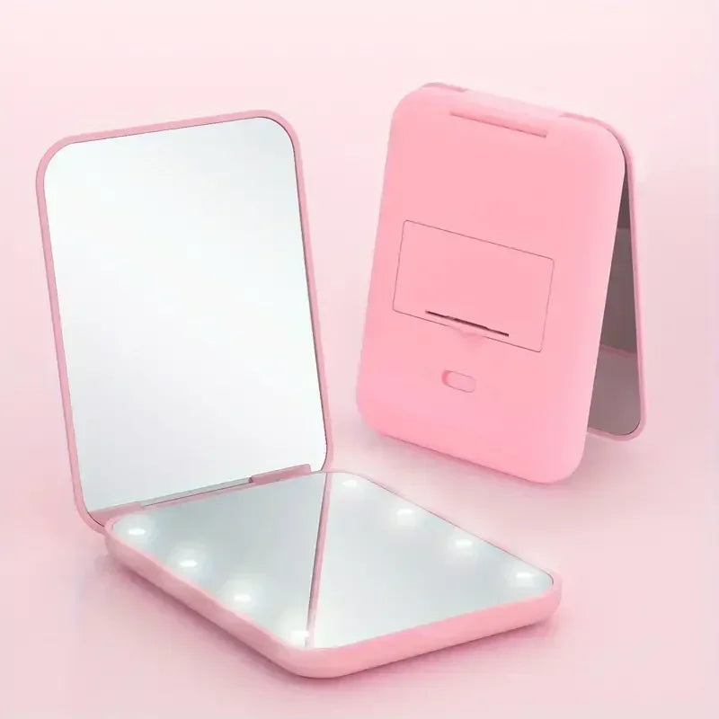 TRENDY & PORTABLE Mini LED Makeup Mirror with Light & 2X Magnification, Pocket Size